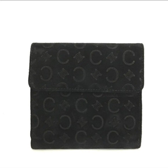1J1747. CELINE C Macadam Suede Leather Bifold Wallet / - Picture 1 of 8
